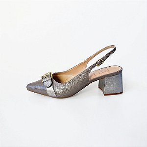 SCARPIN SALTO BLOCO CINZA METALIZADO GRAFITE CONFORTAVEL