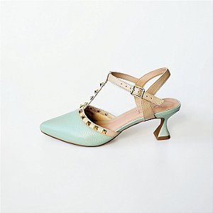 SCARPIN SALTO TACA VERDE MENTA NUDE CLARO CONFORTAVEL