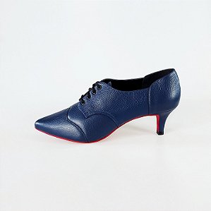 OXFORD SALTO FINO COURO AZUL MARINHO SOLA VERMELHA CONFORTAVEL