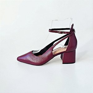 SCARPIN SALTO BLOCO COURO MARSALA CONFORTAVEL