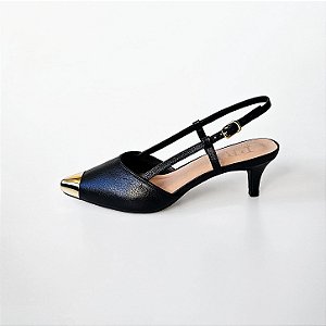 SCARPIN SALTO FINO COURO PRETO CONFORTAVEL