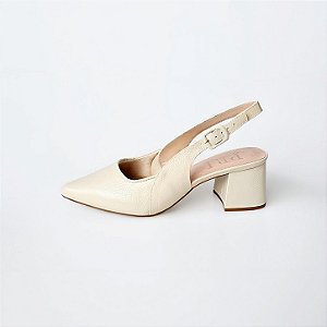 SCARPIN SALTO BLOCO COURO OFF WHITE CONFORTAVEL