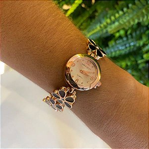 Relógio Feminino Flores Pretas