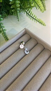 Berloque Lua Crescente com Estrela Aço Inox