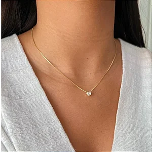 Colar Ponto Luz Cristal Semijóia Ouro 18k