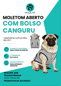 Molde Digital Moletom Aberto Pet com Bolso Canguru | Molde Pet
