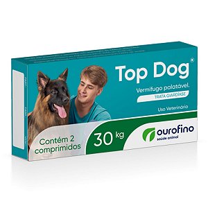 Vermífugo Para Cães Top Dog OuroFino 30 kg - Caixa 2 Comprimidos