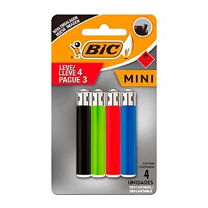 4 Isqueiros Bic Pequeno Mini Cores Sortidas Leve 4 Pague 3