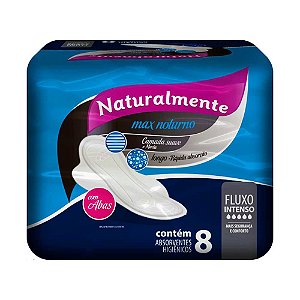 8 Absorventes Com Aba Max Noturno Naturalmente