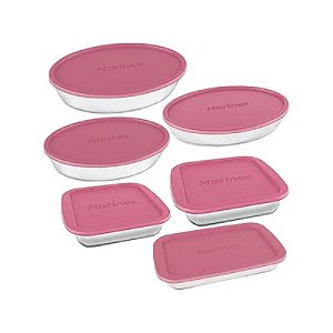 Conjunto de Assadeiras Marinex com Tampa Rosa 6 peças