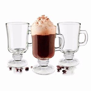 Conjunto de Taças Xicara de Vidro para Café Cappuccino Irish Cofee 3 Peças 125ml