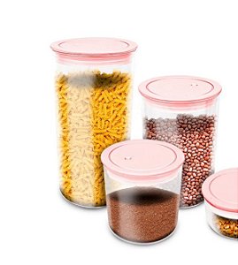 Potes Hermeticos Rosa 3 Peças Acrilico Redondo Resistente Livre Bpa 1400ml 1000ml 600ml