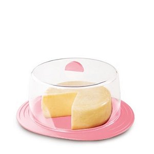 Porta Queijo Queijeira Com Tampa Rosa Linha Acril