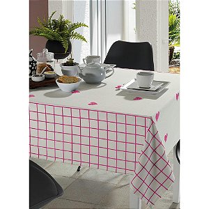 Toalha de Mesa Retangular Coração e Xadrez Rosa 140x210 Cm