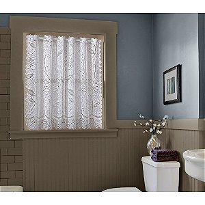 Cortina de Renda Branca Para Vitrô De Banheiro