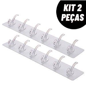 Kit 2 Faixas Com 6 Ganchos Adesivo Transparente Multiuso