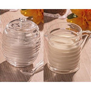 Kit Açucareiro + Leiteira de Vidro Com Alça Coleção Colméia Lyor