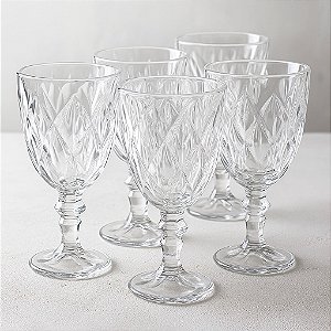 Kit 6 Taças de Vidro Para Água Vinho Suco Diamond 315ml C998