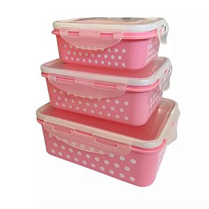 Kit 3 Potes Retangulares Herméticos Com Trava Linha Poá FUY