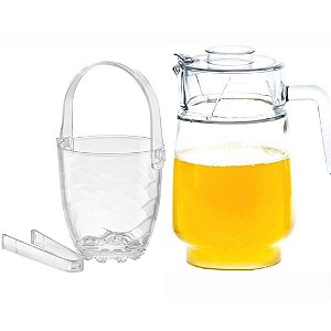 Kit Jarra de Vidro 1.8 Lts + Balde de Gelo com Alça e Pinça