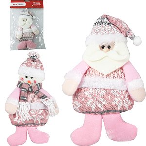 Pendente Boneco de Natal Rosa Trico Christmas 22cm C463