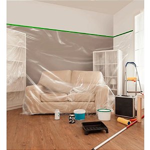 Plástico Lona Com Fita Adesiva 2,40x11Mts Proteção Pintura Móveis