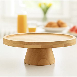 Boleira Prato para Bolo com Pé de Bambu Natural 20cm Lyor