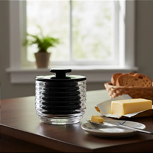 Manteigueira Francesa Preta de Vidro Colmeia Luxo Mesa Posta Lyor