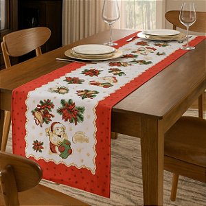 Trilho Caminho de Mesa Natal Vermelho Estampado 1m x 35cm