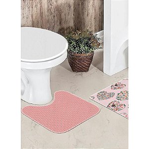 Jogo de Banheiro Rosa Corações Florais Antiderrapante 2 Peças C47