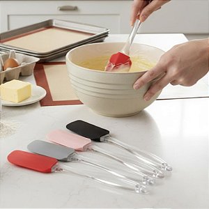 Espátula de Silicone Cabo Transparente Mexer Pão Duro 23,5cm