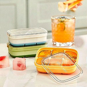Mini Forma Bandeja de Gelo Papinha de Bebe Silicone Com Tampa 6 Cubos C8449