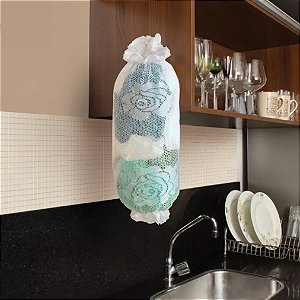 Puxa Saco Guarda Sacola Renda Branco Coleção Rosas