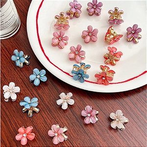 Kit 6 Mini Piranha Florzinha Colorida Com Strass no Meio