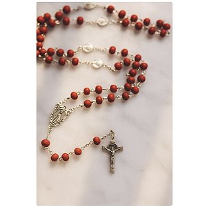 Terço Nossa Sra. Aparecida Vermelho Perfumado Com Medalhas + Caixinha