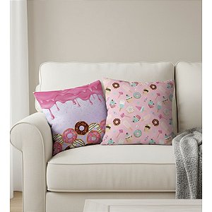 Kit 2 Capas de Almofada Decorativas Rosa Doce Donuts 45cm R378