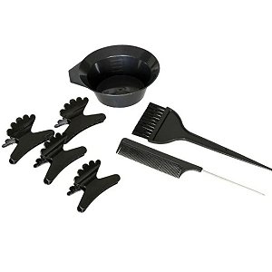 Kit Pintura de Cabelo Preto 7 Peças Pincel Pente Tigela Prendedores