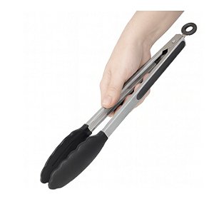 Pegador Multiuso de Aço Inox e Silicone Grande 30cm Preto