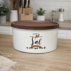 Pote Para Sal Saleiro Redondo Premium 1L Branco Tampa Marrom R4700