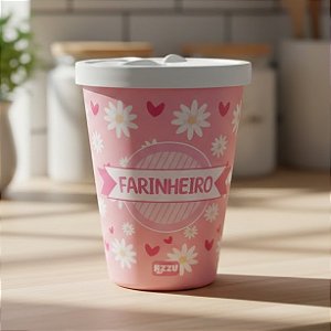 Farinheiro Organizador Redondo Rosa Tampa Branca Floral C6320