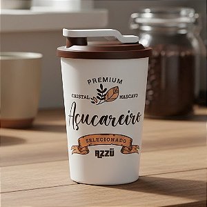 Açucareiro Redondo Branco Com Trava Tampa Marrom Premium R6421