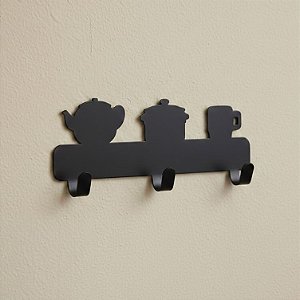 Gancho de Parede Metal Preto Fixação Adesiva 3 Ganchos C1080