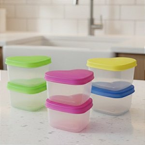 Kit 6 Potes Formato Coração Tampas Coloridas 50ml LT25
