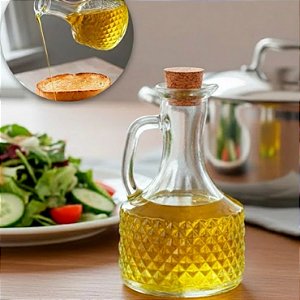 Jarra Para Azeite Óleo Com Alça de Vidro e Tampa Rolha 370ml R0206