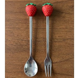 Kit Garfo + Colher Talheres de Inox Com Cabo Formato de Fruta Y888