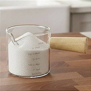 Copo Medidor de Vidro Com Alça de Bambu 75ml Elegante Cosy C24275