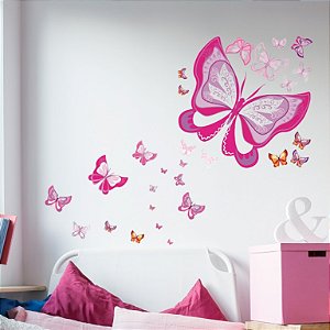 Adesivo Decorativo Borboletas Rosa Para Geladeira Móveis Paredes