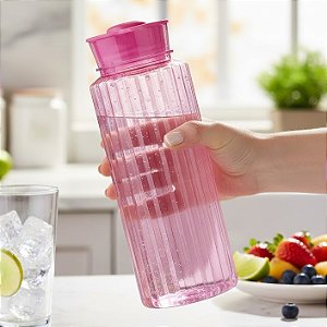 Garrafa Jarra De Água Suco Geladeira com Tampa Rosa 1,2L Frezee