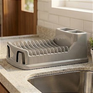 Escorredor de Louças Pratos Copos Compacto Cinza Injetemp C10