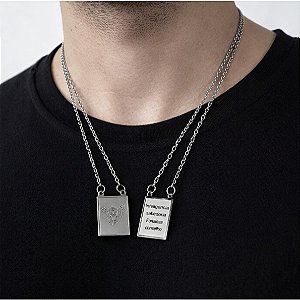 Escapulário Aço Inox Prateado Espirito Santo Retangular C11